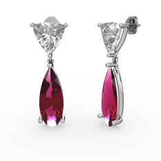 Arowana Küpe - Swarovski ve rodolit garnet 8 ayar beyaz altın küpe #1o04pbv