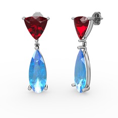 Arowana Küpe - Garnet ve akuamarin 14 ayar beyaz altın küpe #1of90bh