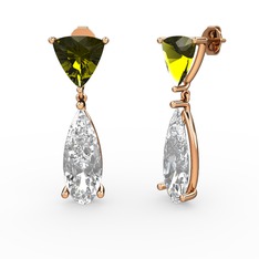 Arowana Küpe - Peridot ve beyaz zirkon 8 ayar rose altın küpe #1qd472a