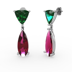 Arowana Küpe - Yeşil kuvars ve rodolit garnet 8 ayar beyaz altın küpe #1s9lnre