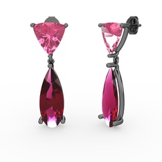 Arowana Küpe - Pembe kuvars ve rodolit garnet 925 ayar siyah rodyum kaplama gümüş küpe #1sg1fx
