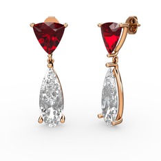 Arowana Küpe - Garnet ve beyaz zirkon 8 ayar rose altın küpe #1srcn09
