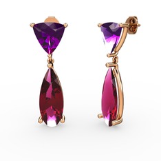Ametist ve rodolit garnet 925 ayar rose altın kaplama gümüş küpe
