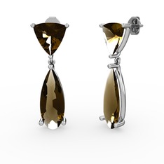 Arowana Küpe - Dumanlı kuvars 18 ayar beyaz altın küpe #1tii6hc