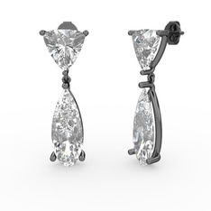 Arowana Küpe - Swarovski ve beyaz zirkon 925 ayar siyah rodyum kaplama gümüş küpe #1tz472p