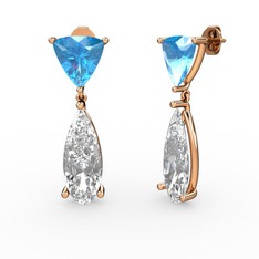 Akuamarin ve beyaz zirkon 8 ayar rose altın küpe