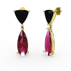 Arowana Küpe - Siyah zirkon ve rodolit garnet 14 ayar altın küpe #1u6t6b5