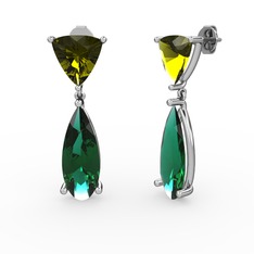Peridot ve yeşil kuvars 8 ayar beyaz altın küpe