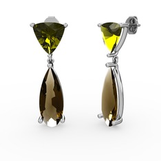 Arowana Küpe - Peridot ve dumanlı kuvars 14 ayar beyaz altın küpe #1ulc5ro