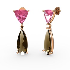 Arowana Küpe - Pembe kuvars ve dumanlı kuvars 18 ayar rose altın küpe #1whp2y8