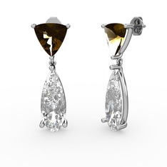 Arowana Küpe - Dumanlı kuvars ve beyaz zirkon 8 ayar beyaz altın küpe #1xu5dxb