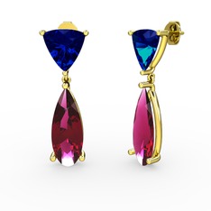 Lab safir ve rodolit garnet 8 ayar altın küpe