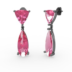 Pembe kuvars 925 ayar siyah rodyum kaplama gümüş küpe