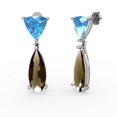 Arowana Küpe - Akuamarin ve dumanlı kuvars 14 ayar beyaz altın küpe #1yotw4m