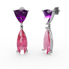 Arowana Küpe - Ametist ve pembe kuvars 925 ayar gümüş küpe #1yyi5no