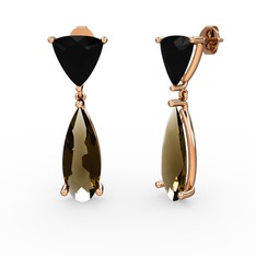 Arowana Küpe - Siyah zirkon ve dumanlı kuvars 14 ayar rose altın küpe #24rpyq