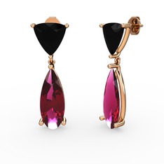Siyah zirkon ve rodolit garnet 14 ayar rose altın küpe