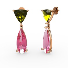 Peridot ve pembe kuvars 14 ayar rose altın küpe