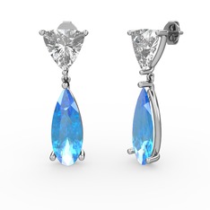 Arowana Küpe - Swarovski ve akuamarin 18 ayar beyaz altın küpe #2yjk9m