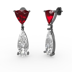 Garnet ve swarovski 925 ayar siyah rodyum kaplama gümüş küpe