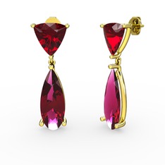Arowana Küpe - Garnet ve rodolit garnet 18 ayar altın küpe #33o9to