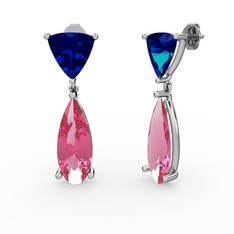Arowana Küpe - Lab safir ve pembe kuvars 925 ayar gümüş küpe #3v0ixo