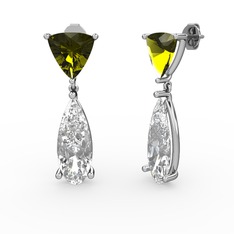 Arowana Küpe - Peridot ve beyaz zirkon 14 ayar beyaz altın küpe #43uz8u