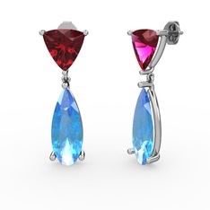 Arowana Küpe - Rodolit garnet ve akuamarin 8 ayar beyaz altın küpe #4w09ef