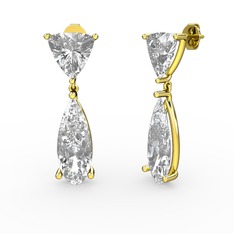 Arowana Küpe - Swarovski ve beyaz zirkon 14 ayar altın küpe #5k5766