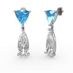 Akuamarin ve swarovski 8 ayar beyaz altın küpe
