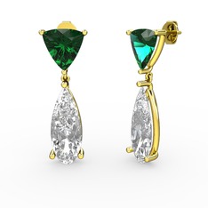 Yeşil kuvars ve swarovski 8 ayar altın küpe