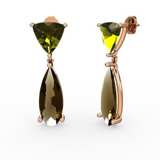 Arowana Küpe - Peridot ve dumanlı kuvars 8 ayar rose altın küpe #8c99g8