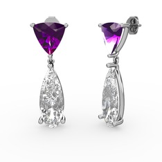 Ametist ve swarovski 8 ayar beyaz altın küpe