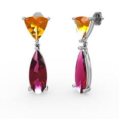 Arowana Küpe - Sitrin ve rodolit garnet 18 ayar beyaz altın küpe #a3nom9