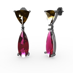 Arowana Küpe - Dumanlı kuvars ve rodolit garnet 925 ayar siyah rodyum kaplama gümüş küpe #b9o2cf