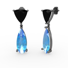 Arowana Küpe - Siyah zirkon ve akuamarin 925 ayar siyah rodyum kaplama gümüş küpe #cff70a