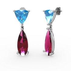 Akuamarin ve rodolit garnet 14 ayar beyaz altın küpe