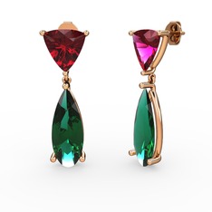 Rodolit garnet ve yeşil kuvars 14 ayar rose altın küpe