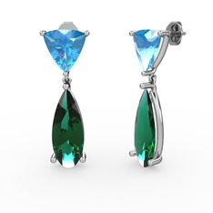 Arowana Küpe - Akuamarin ve yeşil kuvars 14 ayar beyaz altın küpe #f3g89n