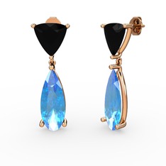 Arowana Küpe - Siyah zirkon ve akuamarin 8 ayar rose altın küpe #l3o2jj