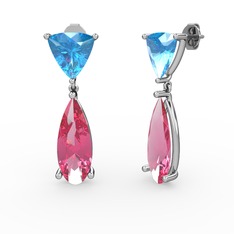 Arowana Küpe - Akuamarin ve pembe kuvars 8 ayar beyaz altın küpe #lnq8r0