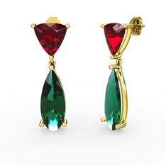 Garnet ve yeşil kuvars 8 ayar altın küpe