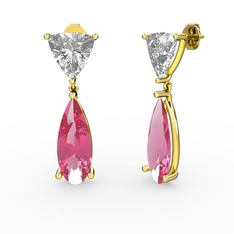 Arowana Küpe - Swarovski ve pembe kuvars 18 ayar altın küpe #mg7g8y