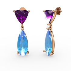 Ametist ve akuamarin 14 ayar rose altın küpe