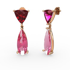 Rodolit garnet ve pembe kuvars 925 ayar rose altın kaplama gümüş küpe