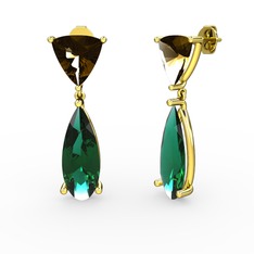 Arowana Küpe - Dumanlı kuvars ve yeşil kuvars 18 ayar altın küpe #o11id4