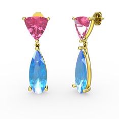 Arowana Küpe - Pembe kuvars ve akuamarin 18 ayar altın küpe #p25ecl