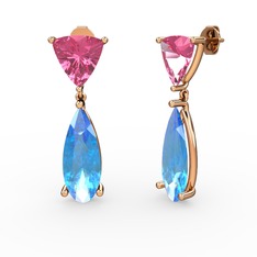 Arowana Küpe - Pembe kuvars ve akuamarin 8 ayar rose altın küpe #pvbpq4