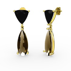 Siyah zirkon ve dumanlı kuvars 8 ayar altın küpe