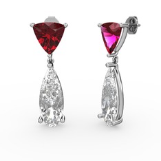 Rodolit garnet ve beyaz zirkon 14 ayar beyaz altın küpe